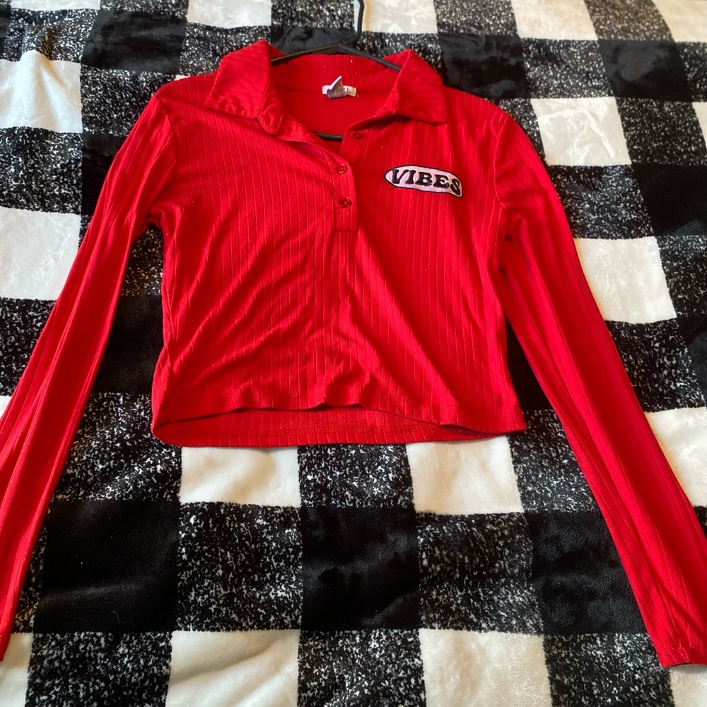 Red vibes long sleeve crop top